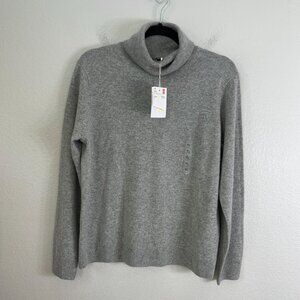 NEW Uniqlo Womens XL 100% Cashmere Turtleneck Sweater Gray Long Sleeve Knit